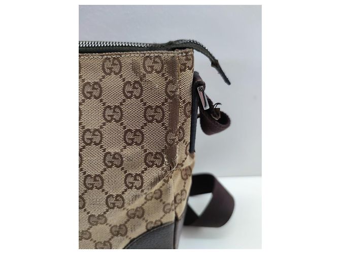 Borsa Gucci Sherry Line marrone in pelle e tela - vista 6