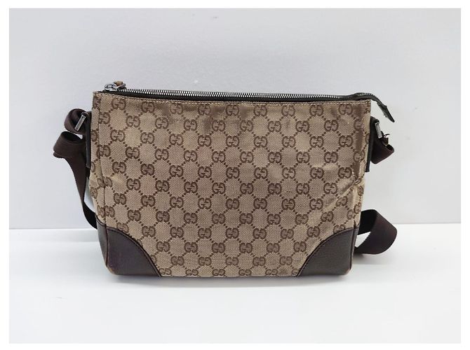 Borsa Gucci Sherry Line marrone in pelle e tela - vista 7