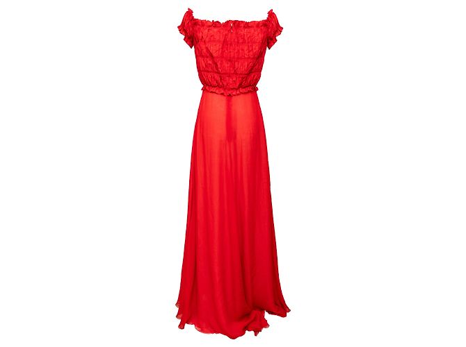 Valentino – Schulterfreies, langes Kleid Rot - Ansicht 2