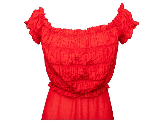 Valentino – Schulterfreies, langes Kleid Rot - Ansicht 3