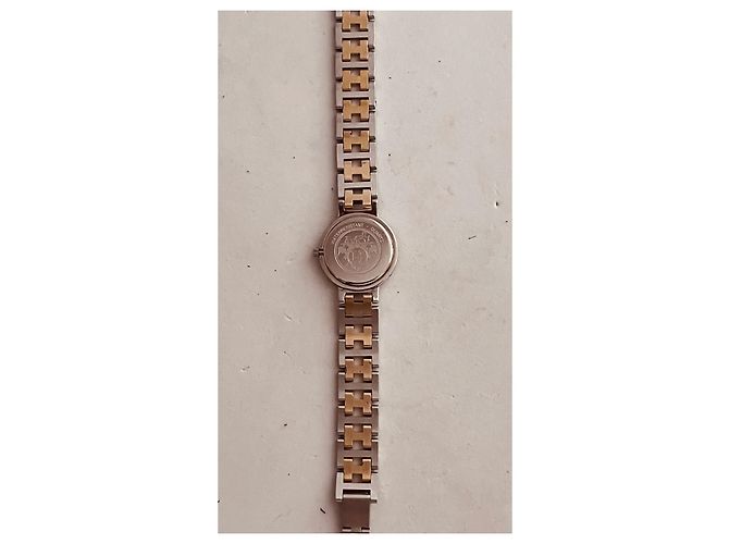 Hermès Clipper Uhr Stahl und vergoldet weiß - Ansicht 4