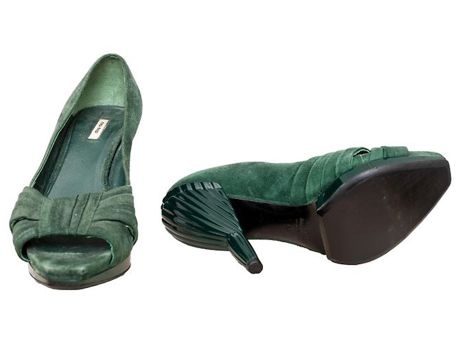 Décolleté open-toe in camoscio Miu Miu Verde - vista 11