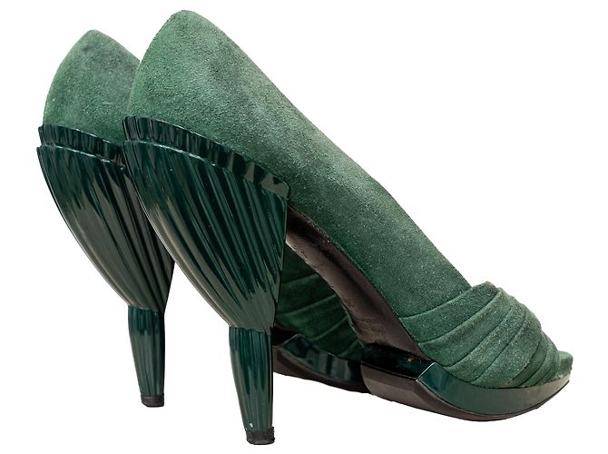 Décolleté open-toe in camoscio Miu Miu Verde - vista 2