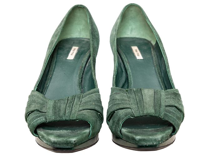 Décolleté open-toe in camoscio Miu Miu Verde - vista 3