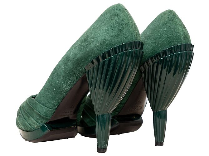 Décolleté open-toe in camoscio Miu Miu Verde - vista 4