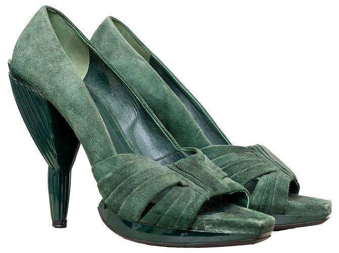 Décolleté open-toe in camoscio Miu Miu Verde - vista 5
