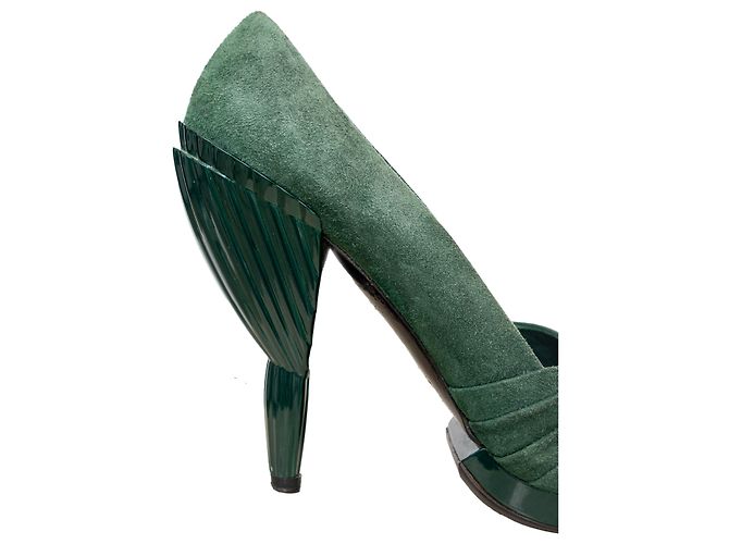 Décolleté open-toe in camoscio Miu Miu Verde - vista 7