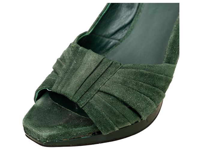 Décolleté open-toe in camoscio Miu Miu Verde - vista 8