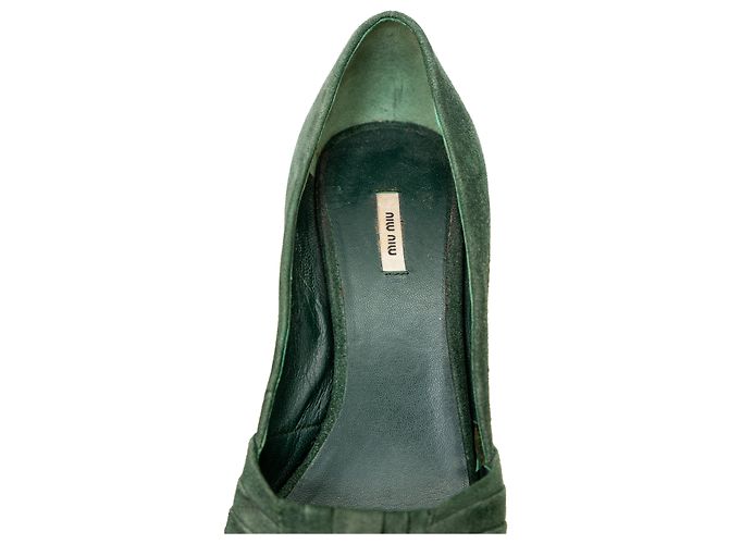 Décolleté open-toe in camoscio Miu Miu Verde - vista 9
