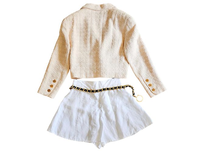 Conjunto da coleção Chanel de 1993 Branco Bege - vista 3