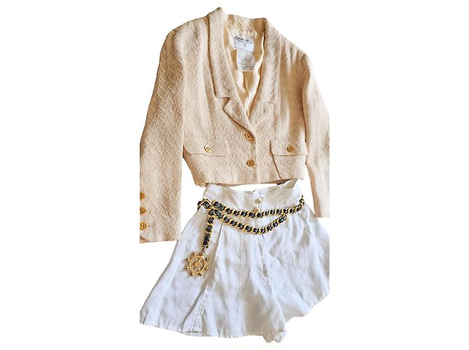 Conjunto da coleção Chanel de 1993 Branco Bege - vista 4