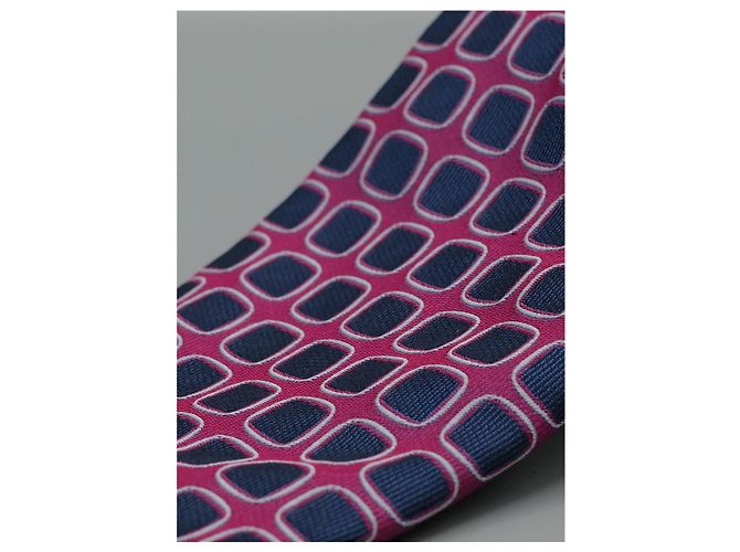 Hermès Corbata Fucsia con Cuadros Azul Marino Púrpura - vista 2