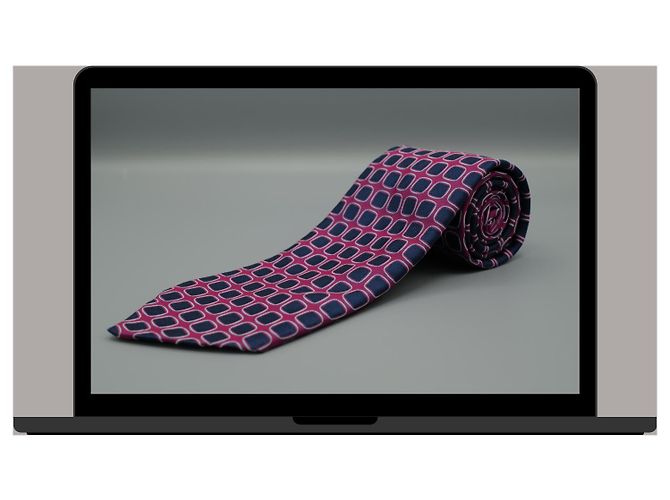 Hermès Corbata Fucsia con Cuadros Azul Marino Púrpura - vista 3