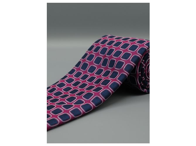 Hermès Corbata Fucsia con Cuadros Azul Marino Púrpura - vista 4