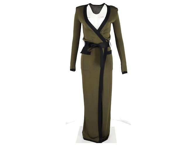Balmain Open-Front Belted Maxi Cardigan in Green Wool - view 4