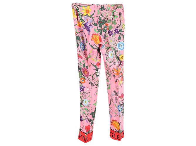Pantalones con estampado floral de serpiente Gucci en seda rosa - vista 2