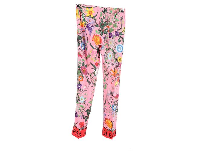 Pantalones con estampado floral de serpiente Gucci en seda rosa - vista 5