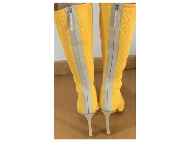 Fendi FFrame Stiefel gelb Jacquard - Ansicht 4