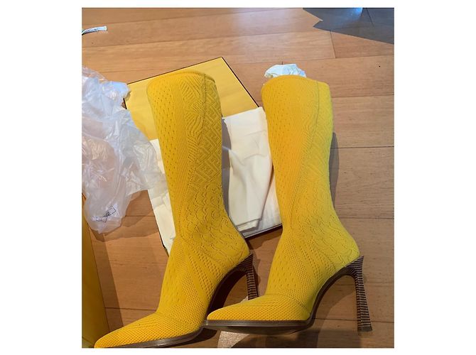 Fendi FFrame Stiefel gelb Jacquard - Ansicht 7