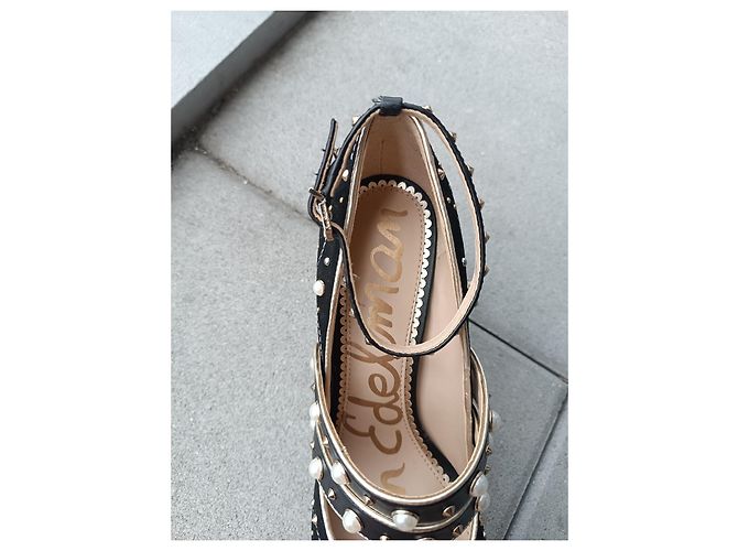 Décolleté Sam Edelman in pelle nera con perle Nero Multicolore - vista 3