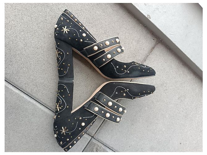 Décolleté Sam Edelman in pelle nera con perle Nero Multicolore - vista 6