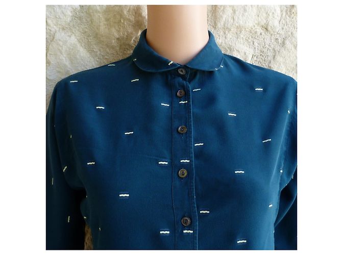 Camicetta Chloé in seta blu con stampa geometrica - vista 3