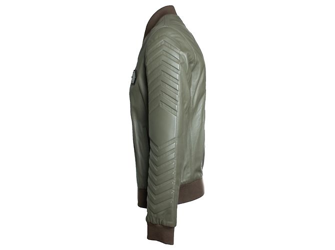 Philipp Plein, Lederjacke in Khaki Braun Grün - Ansicht 3