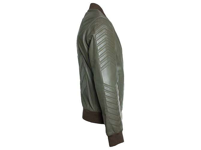 Philipp Plein, Lederjacke in Khaki Braun Grün - Ansicht 4
