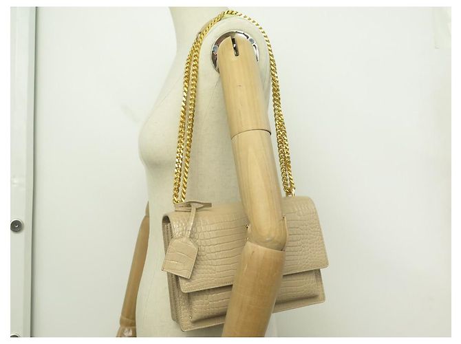 NUOVA BORSA A MANO SAINT LAURENT SUNSET MEDIA 442906 PELLE EFFETTO COCCO PRUGNA - vista 6