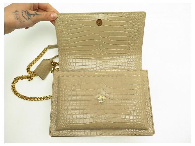 NUOVA BORSA A MANO SAINT LAURENT SUNSET MEDIA 442906 PELLE EFFETTO COCCO PRUGNA - vista 7