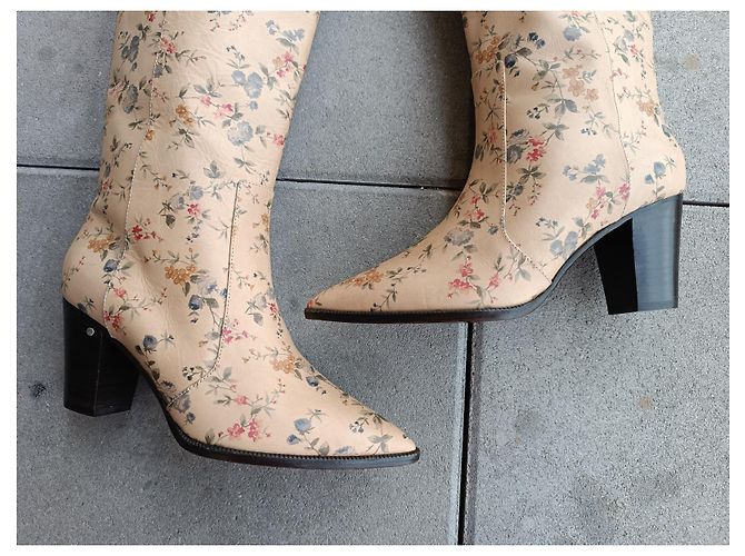 Laurence Dacade Lederstiefel Beige Blumenmuster Größe 40 Mehrfarben - Ansicht 9
