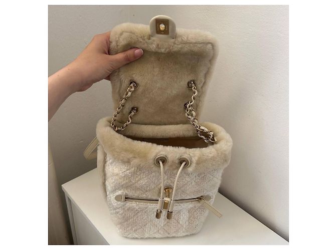 Zainetto Chanel Duma in tweed e pelle beige - vista 12