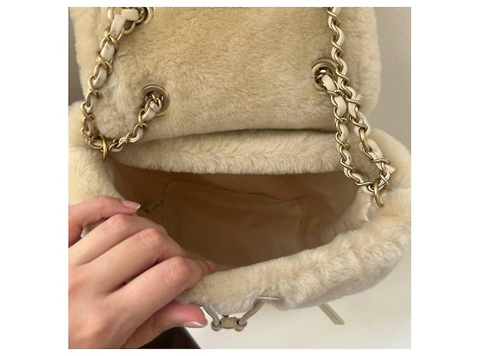 Zainetto Chanel Duma in tweed e pelle beige - vista 14