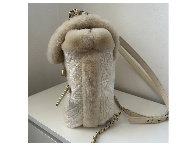 Zainetto Chanel Duma in tweed e pelle beige - vista 7