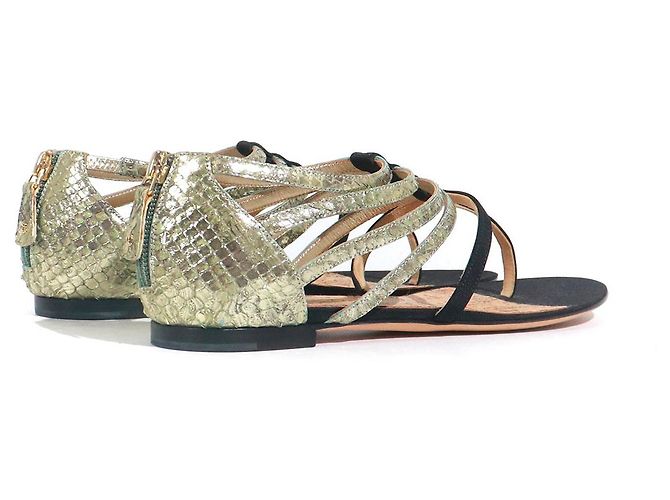 CHANEL - Sandali piatti in pelle con cinturini (Taglia 39) Nero - vista 3