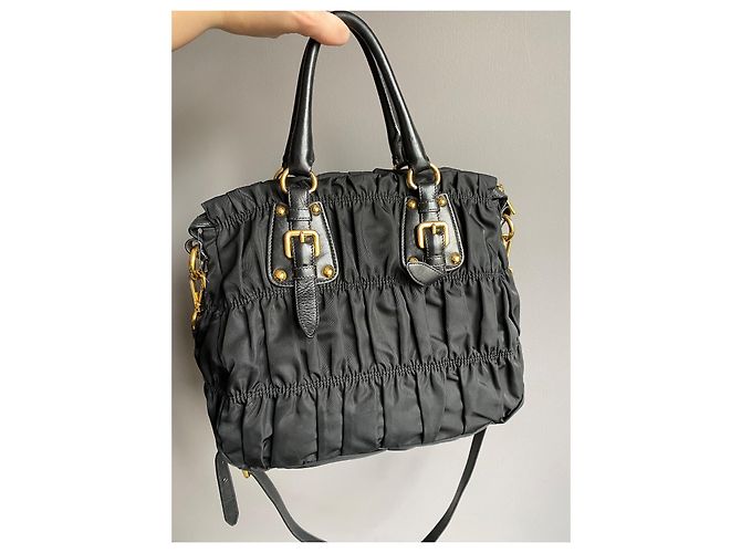 Borsa Tote Prada Tessuto Nylon Gaufre Nera Nero - vista 6