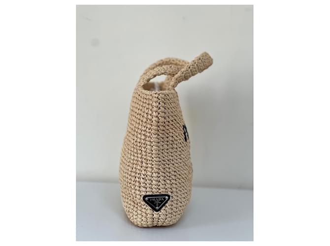Borsa mini tote Prada in rafia Beige - vista 2