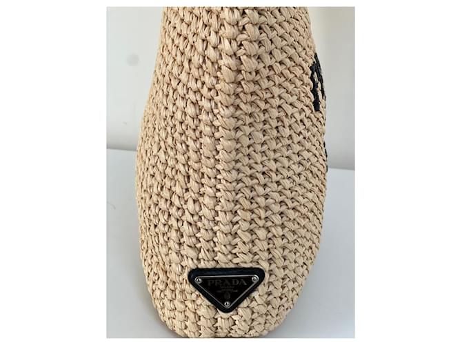 Borsa mini tote Prada in rafia Beige - vista 3