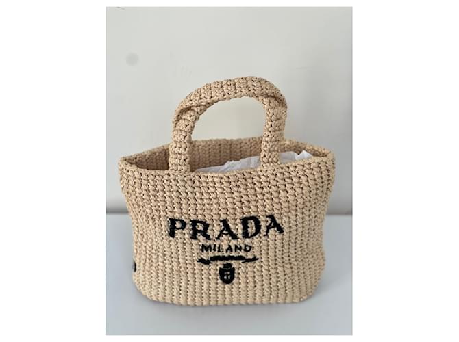 Borsa mini tote Prada in rafia Beige - vista 4