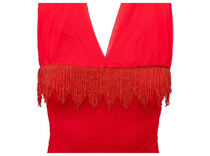 La Perla – Gerüschtes Kleid mit Perlen Rot - Ansicht 3