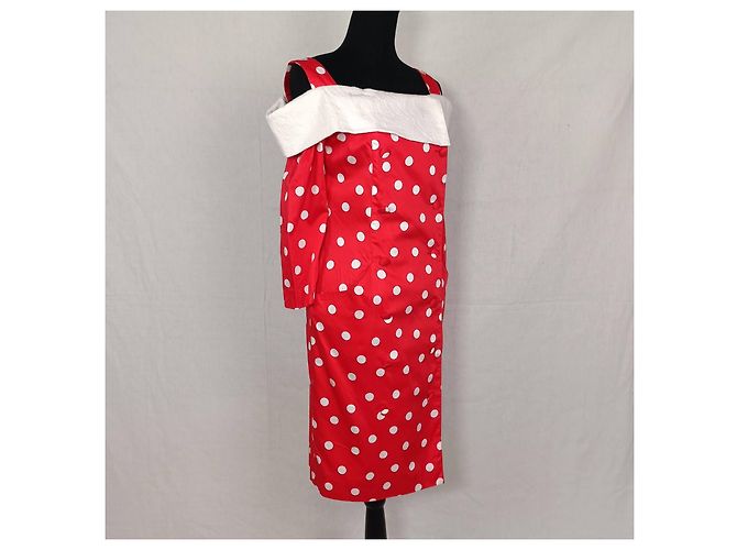 Carven Vintage Rot Cocktailkleid mit Polka Dots Weiß - Ansicht 2