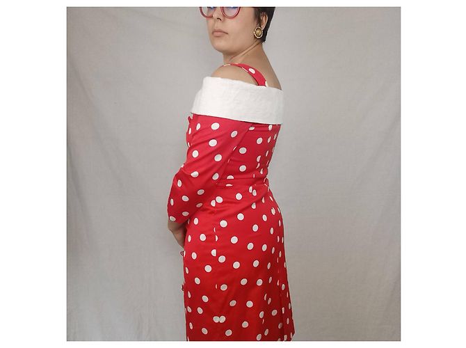 Carven Vintage Rot Cocktailkleid mit Polka Dots Weiß - Ansicht 6