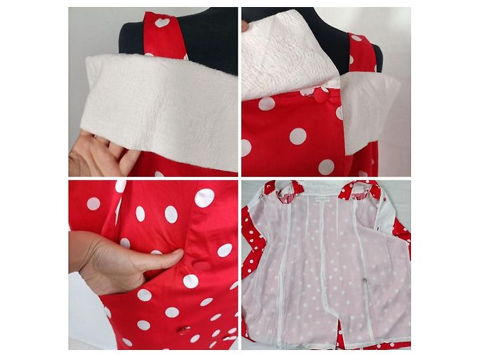 Carven Vintage Rot Cocktailkleid mit Polka Dots Weiß - Ansicht 8