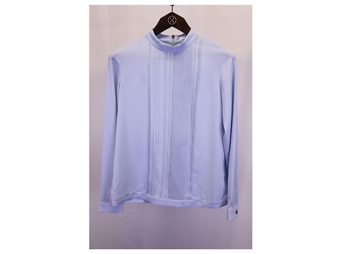 Hugo Boss Boss Pleated Mock-Neck Top in Blue Polyester - view 4