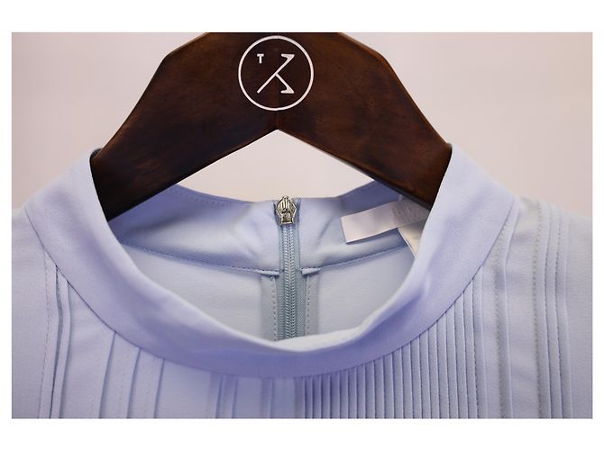 Hugo Boss Boss Pleated Mock-Neck Top in Blue Polyester - view 5