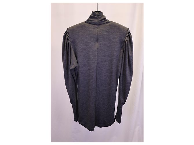 Isabel Marant Rollkragentop mit gerafften Ärmeln aus grauer Wolle - Ansicht 5