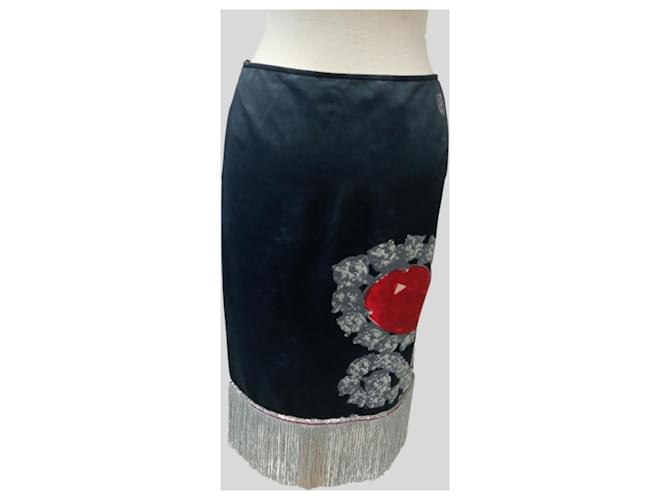 Autre Marque Falda con Flecos Grises Negro - vista 3