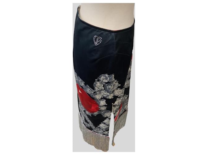 Autre Marque Falda con Flecos Grises Negro - vista 4