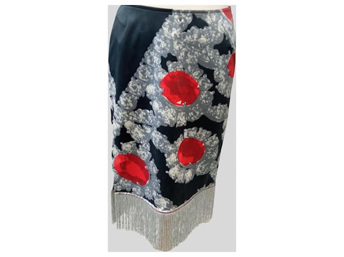 Autre Marque Falda con Flecos Grises Negro - vista 6