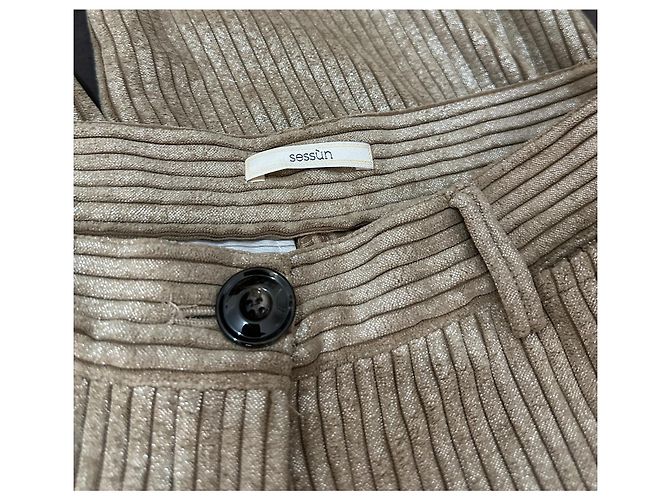Pantalones Sessun de algodón y lino beige Talla 38 - vista 5